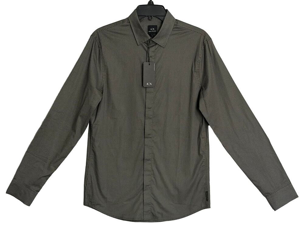 Armani Exchange Dress Shirt Men's Small Slim Fit Stretch Sage Diamond NWT